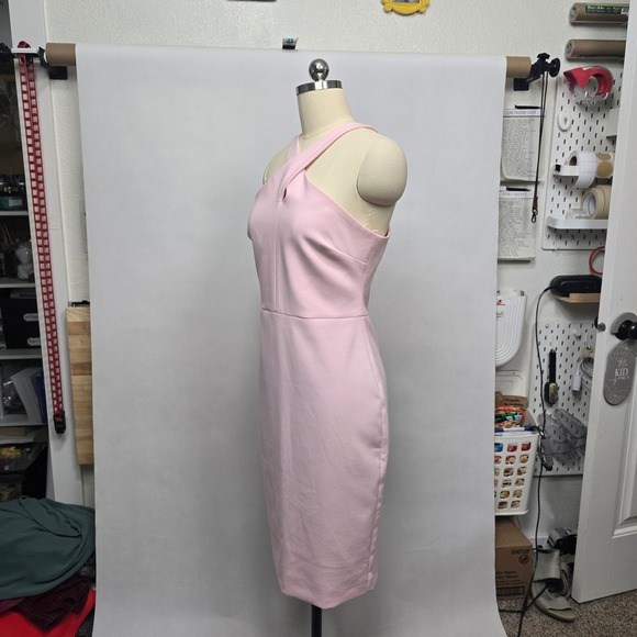LIKELY Pink Criss Cross Neck Sheath Dress Knee Length Size 8 - Picture 8 of 11